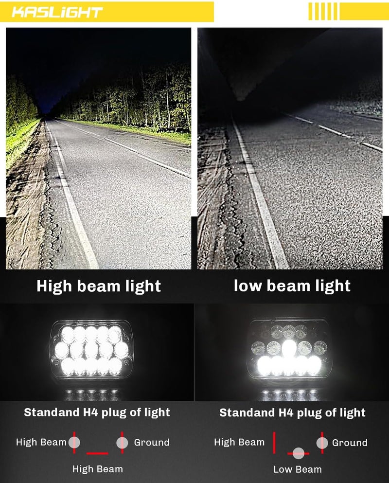 KASLIGHT H6054 LED Headlights,Pair Rectangular 5x7 7x6 LED Headlight Hi/Low Sealed Beam Replacement Headlamp Compatible with Jeep Wrangler YJ XJ Chevy Express Ford GMC Savana Toyota Pickup Truck Van - Image 4